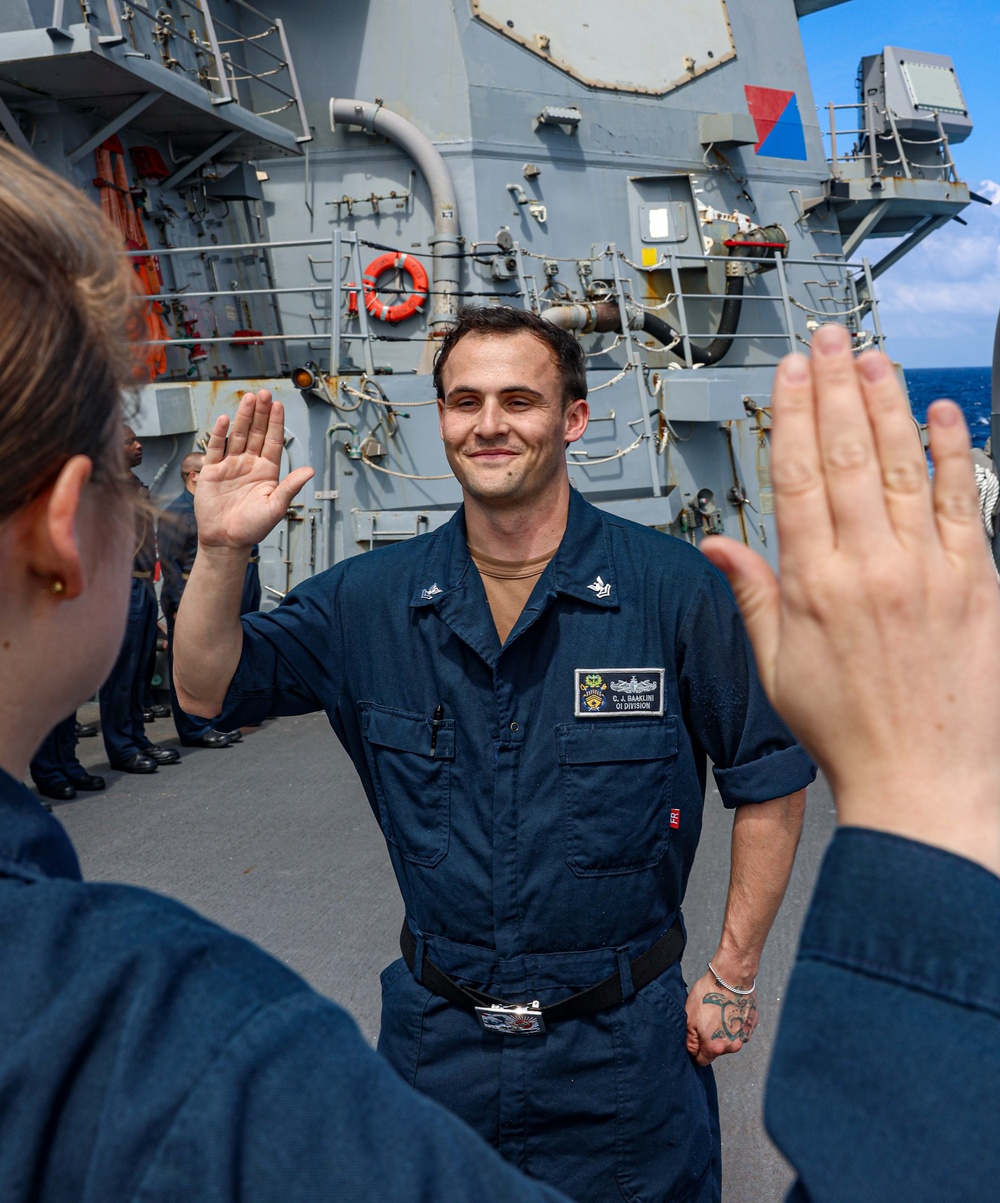 USS John Finn Conducts Reenlistment