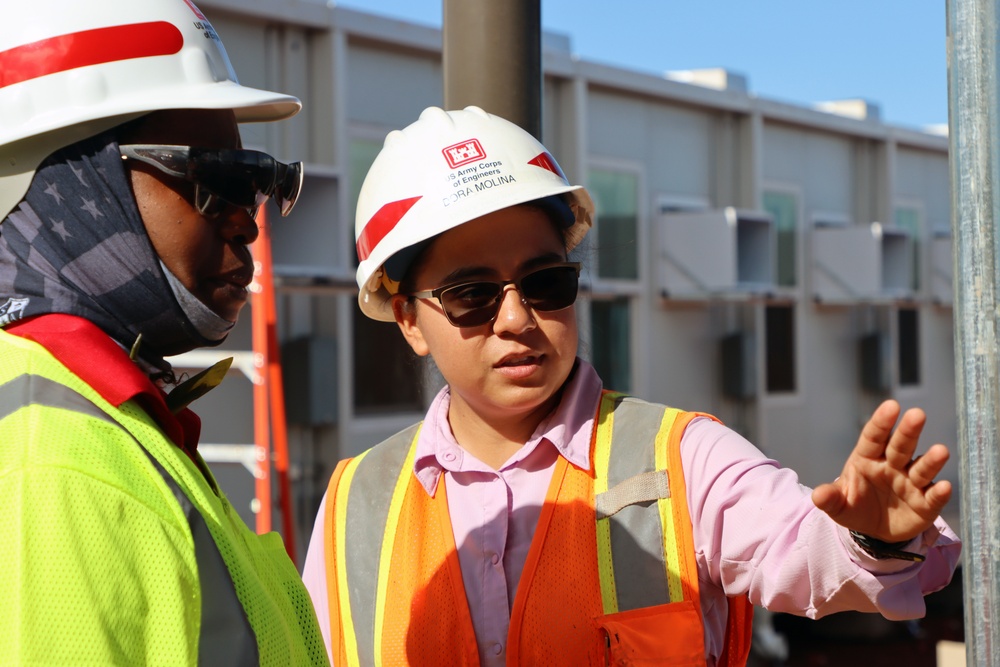 USACE project engineer conducts a site tour at the temporary school site in Lahaina, Hawai‘i