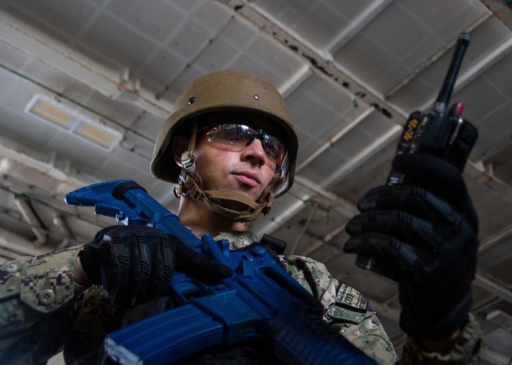 USS Ronald Reagan (CVN 76) Sailors conduct an anti-terrorism training team drill