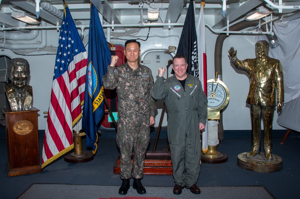 USS Ronald Reagan (CVN) hosts tour for Republic of Korea Navy (ROKN) Rear Admiral Young Su Kim