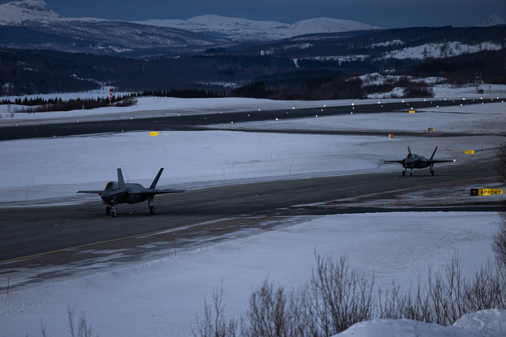 U.S. Marine Corps F-35B Lightning II jets with VMFA-542 arrive in Norway for Exercise Nordic Response 24