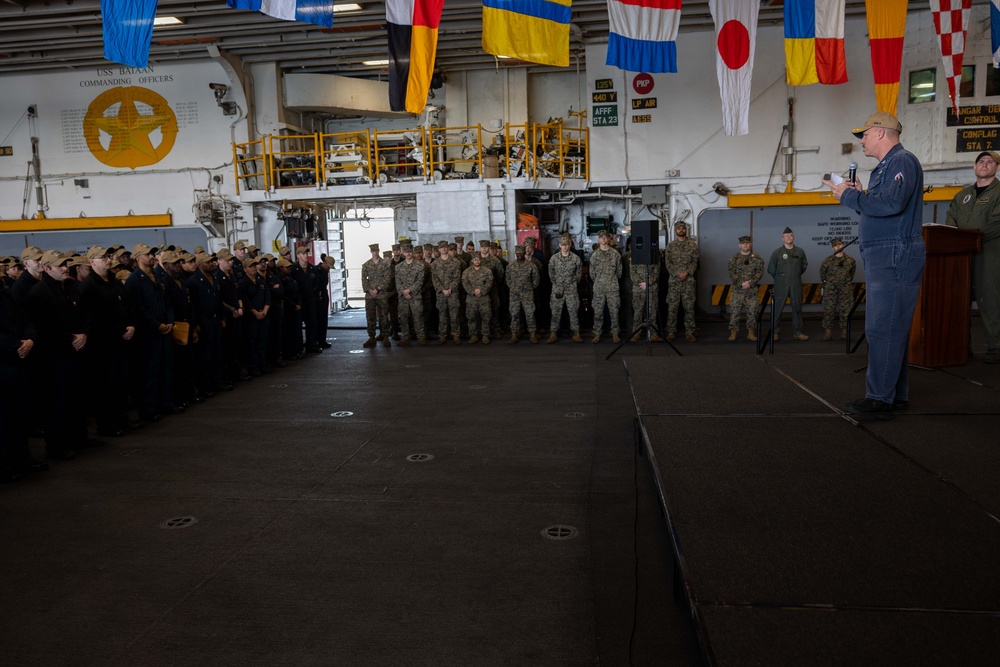 USS Bataan Sailors Participate in Captain's Call