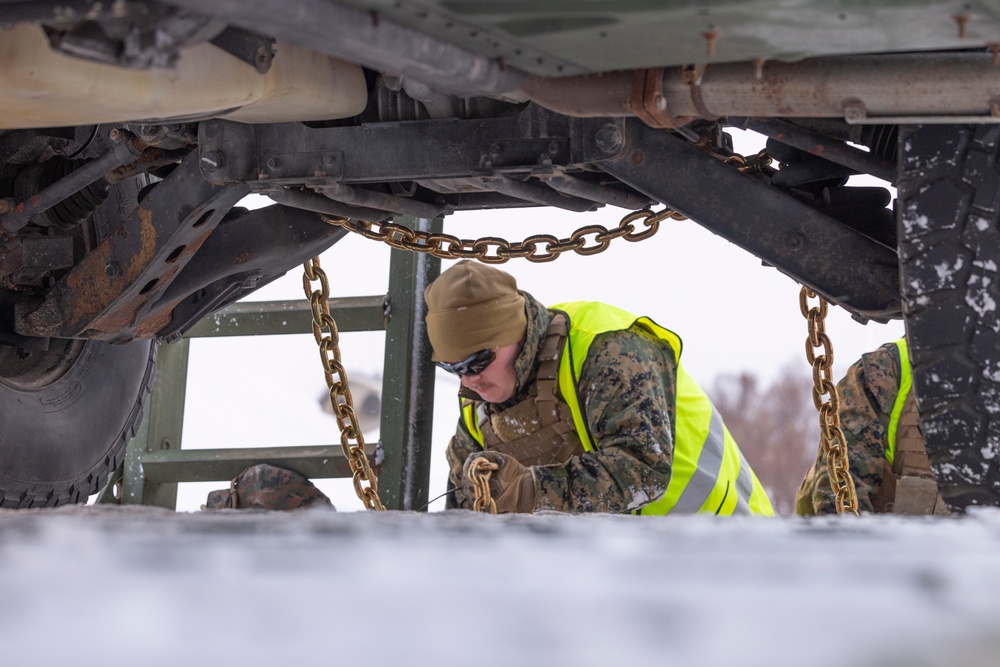 Marine Wing Support Squadron (MWSS) 273 unloads equipment in Norway