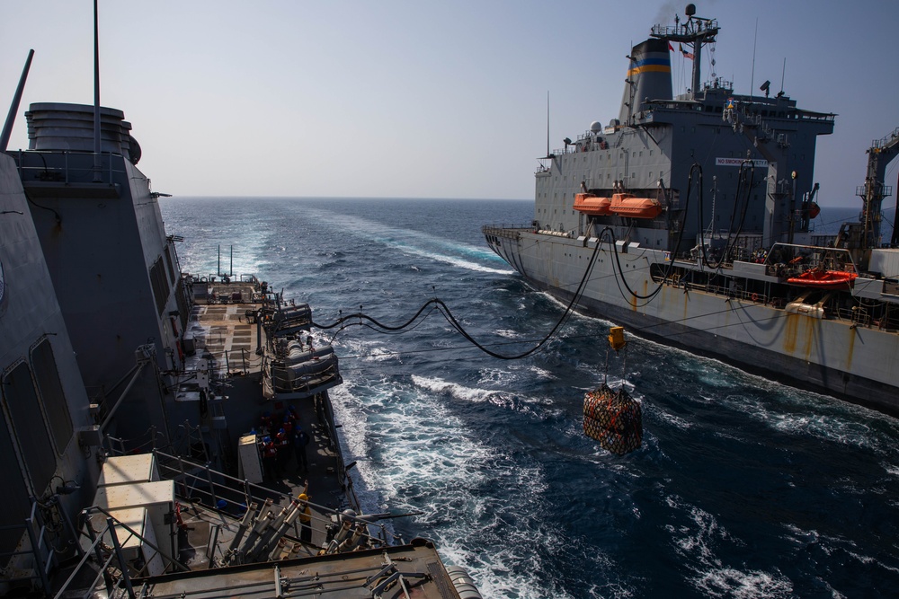 USS Laboon Conducts Replenishment-At-Sea and Small Arms Qualification in the Red Sea