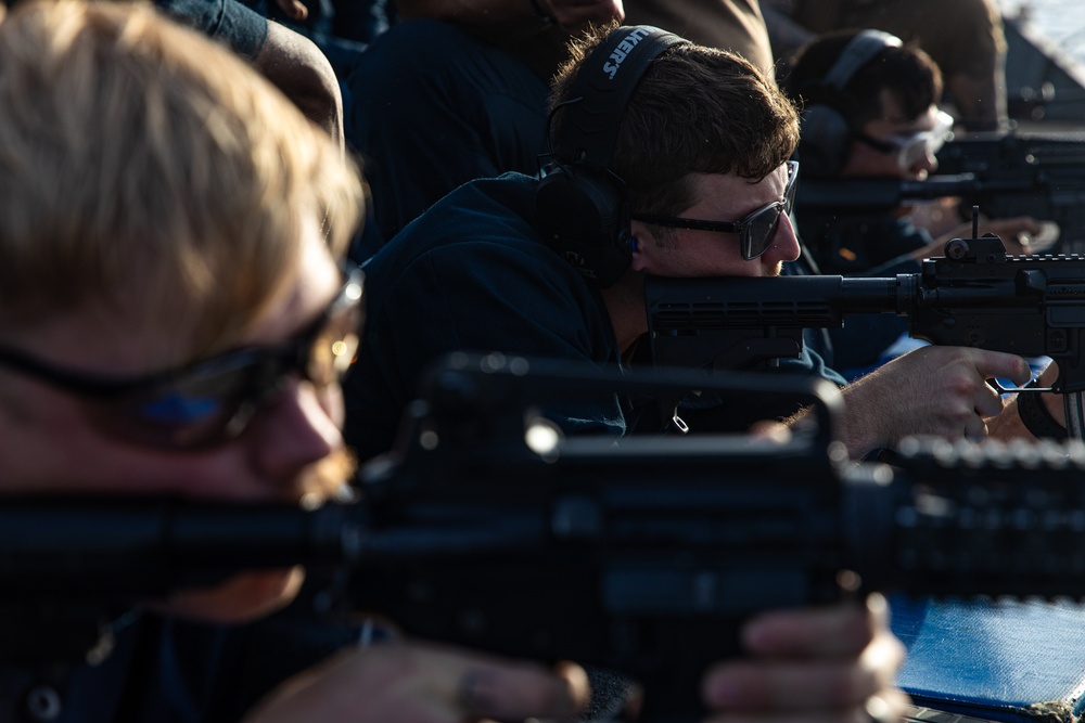 USS Laboon Conducts Small Arms Qualification in the Red Sea