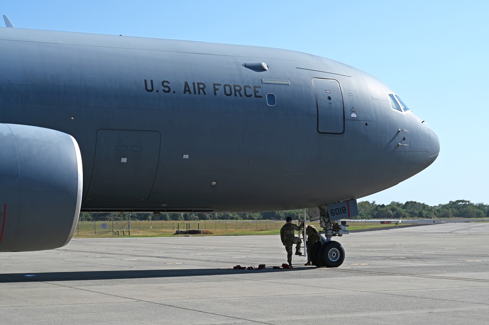 157th Air Refueling Wing performs KC-46 flyover at El Salvador air show