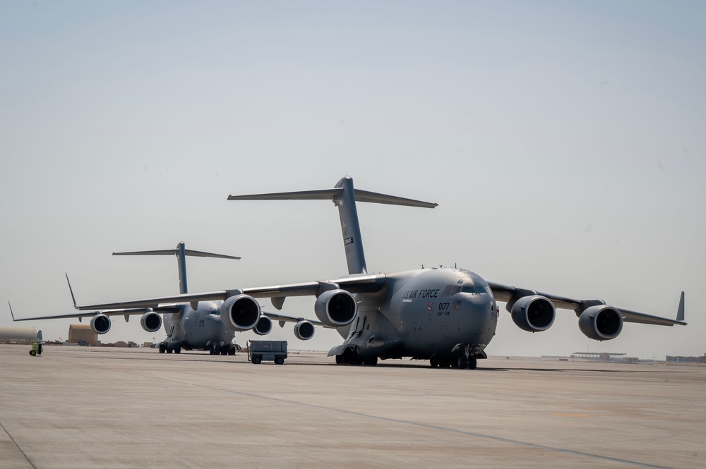 C-17 Globemaster III crews prepare for takeoff