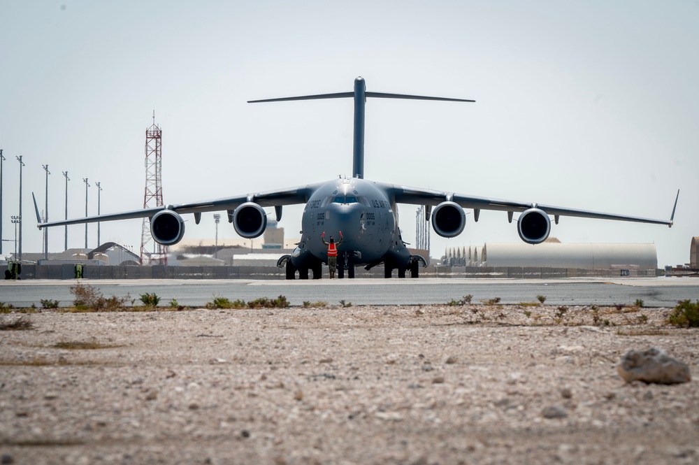 C-17 Globemaster III crews prepare for takeoff