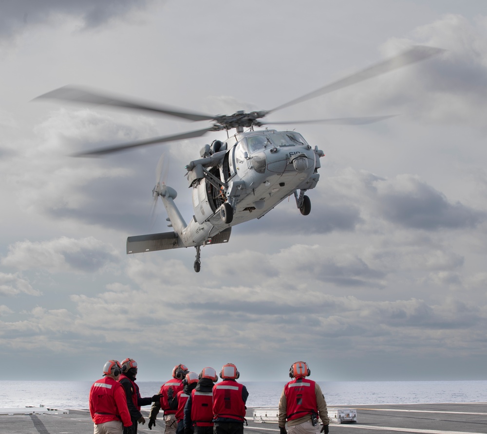 George Washington conducts vertical replenishment-at-sea
