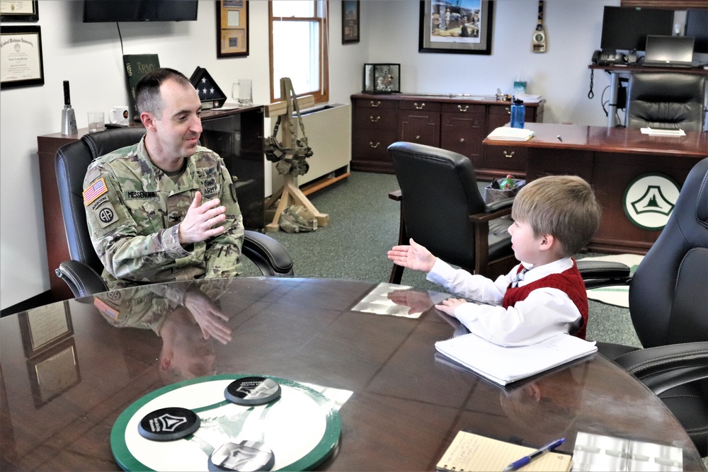 ‘Hero’ interview: 6-year-old confers with Fort McCoy Garrison commander for social studies project