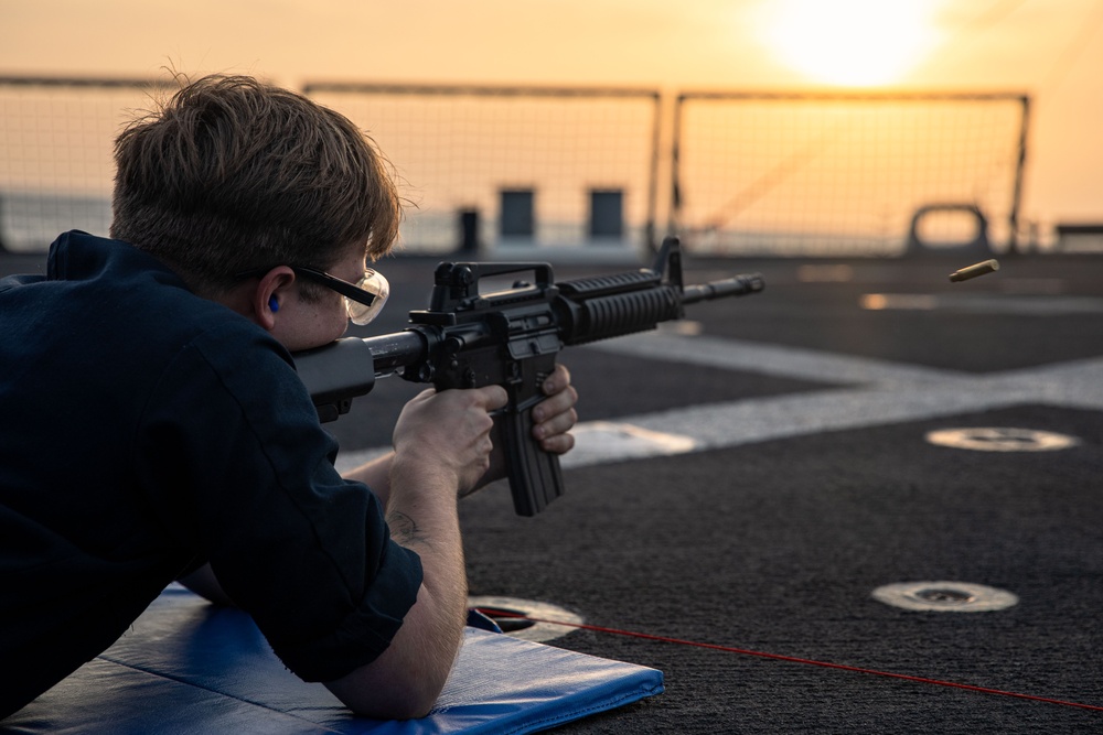 USS Laboon Conducts Small Arms Qualification in the Red Sea