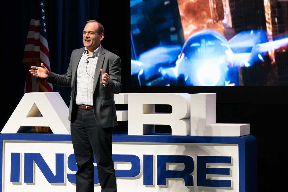 Matt Duquette conducts his talk titled, &quot;Autonomous Aircraft: A Partnership of Human and Machine,&quot; at the Air Force Research Laboratory's Inspire event