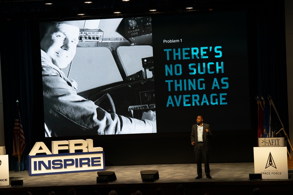 Dr. Nate Bridges conducts his talk titled, &quot;Moving Beyond Averages,&quot; at the Air Force Research Laboratory's Inspire event