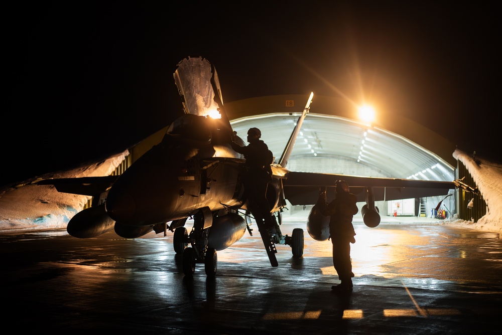 U.S. Marine Corps F/A-18 Hornets with VMFA-312 arrive in Norway for Exercise Nordic Response 24