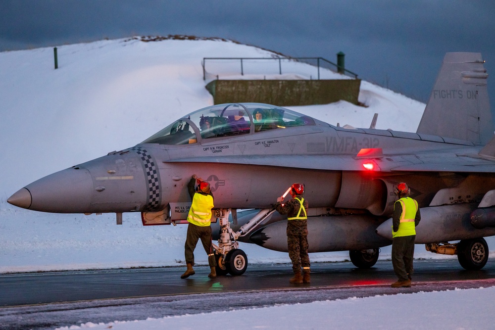 U.S. Marine Corps F/A-18 Hornets with VMFA-312 arrive in Norway for Exercise Nordic Response 24