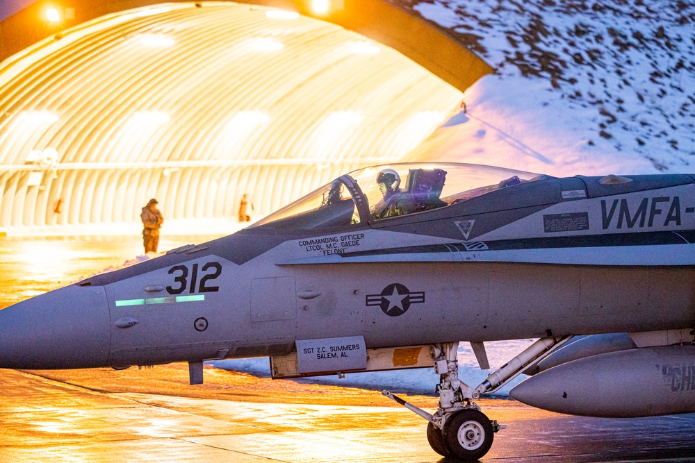 U.S. Marine Corps F/A-18 Hornets with VMFA-312 arrive in Norway for Exercise Nordic Response 24