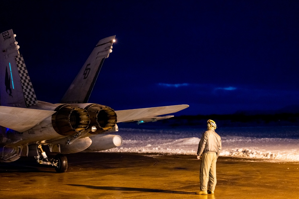 U.S. Marine Corps F/A-18 Hornets with VMFA-312 arrive in Norway for Exercise Nordic Response 24