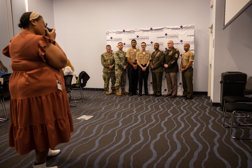 Col. Michael L. Brooks, Marine Corps Base Quantico commander, speaks at the Fredericksburg Regional Chamber of Commerce