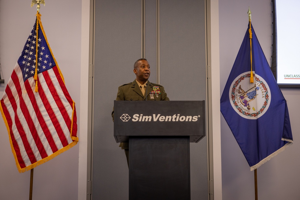 Col. Michael L. Brooks, Marine Corps Base Quantico commander, speaks at the Fredericksburg Regional Chamber of Commerce