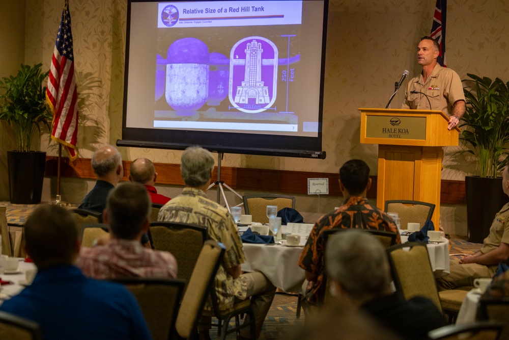 Rear Adm. Marc Williams, deputy commander, Navy Closure Task Force –Red Hill speaks at the Society of Military Engineers Luncheon