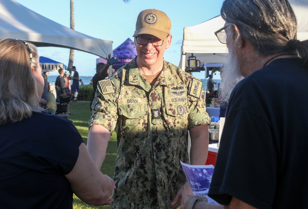 Force Master Chief Jason Dunn, the senior enlisted leader for Commander, Navy Installations Command, speaks with Hawaii residents about the Navy’s Drinking Water Long-Term Monitoring program