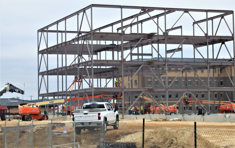 Fort McCoy’s third barracks project taking shape into late February; steel framework continues