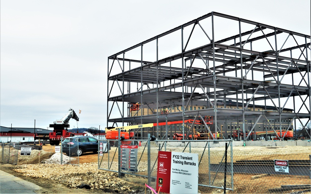 Fort McCoy’s third barracks project taking shape into late February; steel framework continues