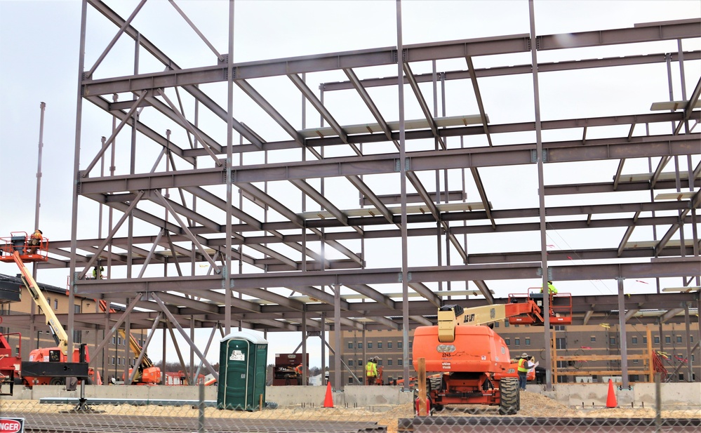 Fort McCoy’s third barracks project taking shape into late February; steel framework continues