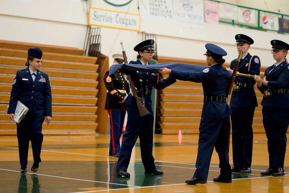 Alaska Air National Guardsman volunteers as JROTC drill judge