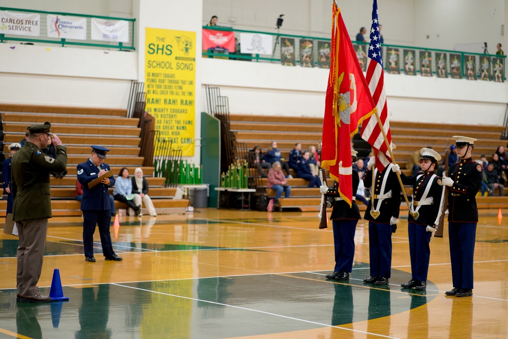 Alaska Air National Guardsman volunteers as JROTC drill judge