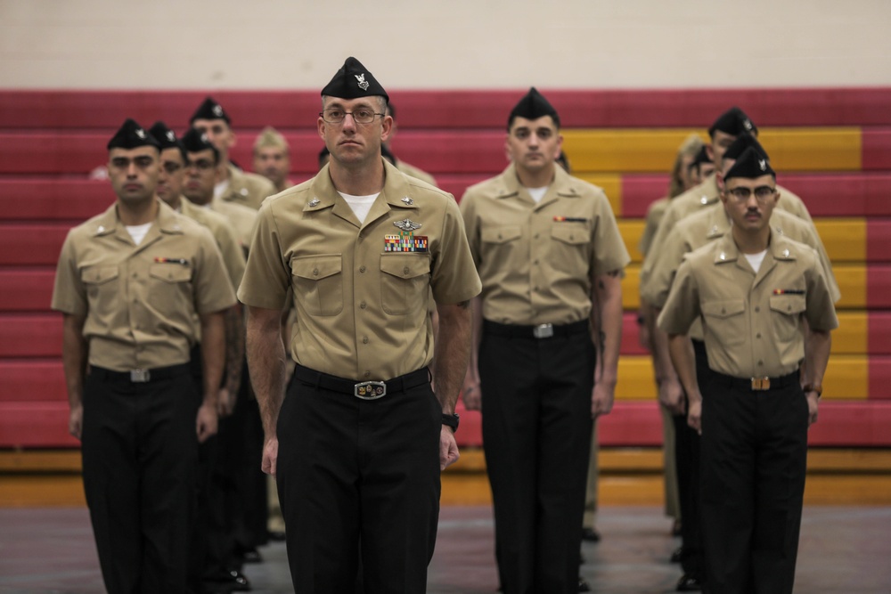 Keeping up Appearances: U.S. Sailors with 3rd Medical Battalion, Bravo Surgical Company participate in a quarterly uniform inspection