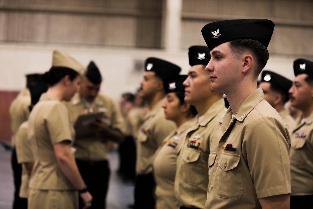 Keeping up Appearances: U.S. Sailors with 3rd Medical Battalion, Bravo Surgical Company participate in a quarterly uniform inspection