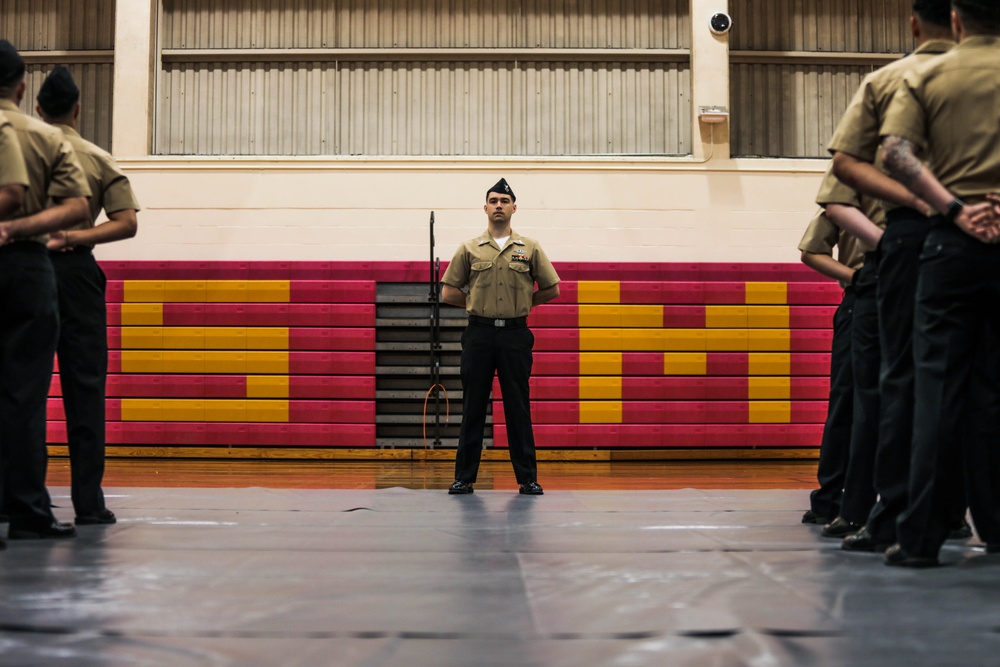 Keeping up Appearances: U.S. Sailors with 3rd Medical Battalion, Bravo Surgical Company participate in a quarterly uniform inspection