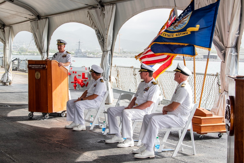 ATG MIDPAC HOLDS CHANGE OF COMMAND CEREMONY ABOARD THE MIGHTY MO.