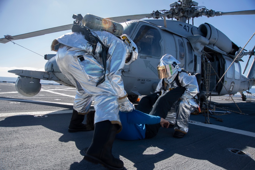 USS San Diego (LPD 22) crash and salvage practice while underway for NASA’s Underway Recovery Test 11