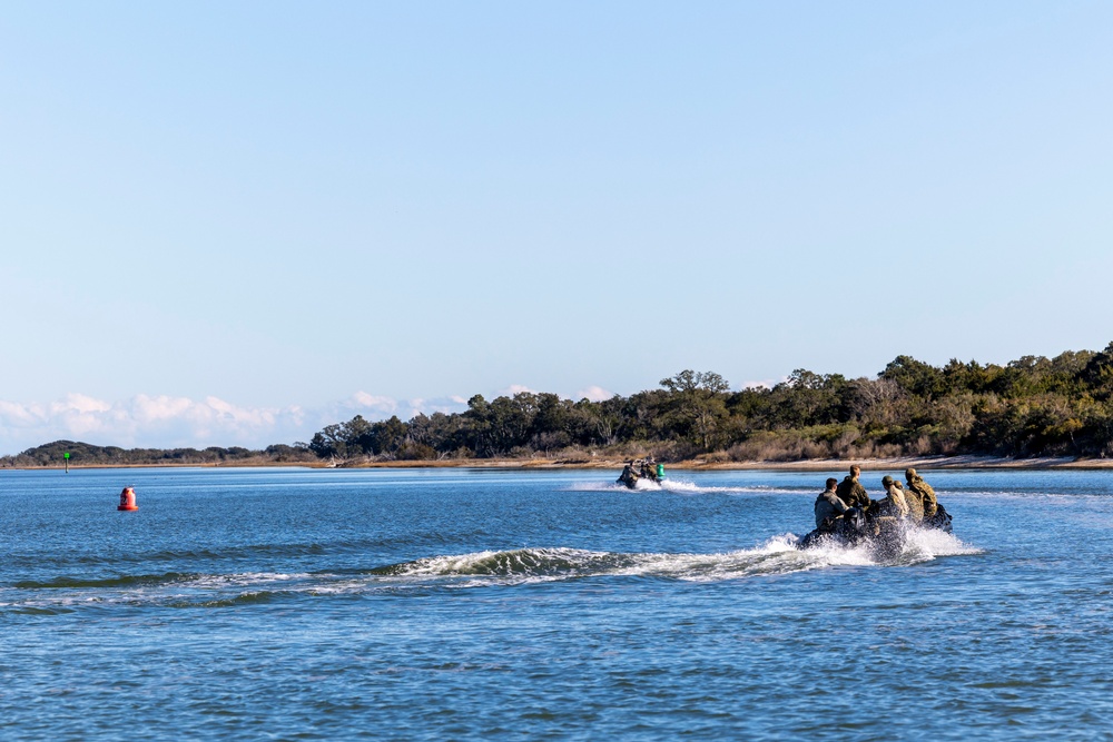 Marine Raiders train small boat operations with 2nd CEB