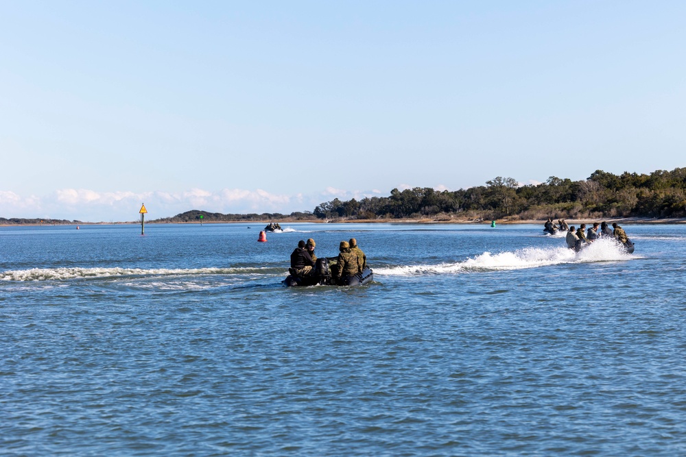 Marine Raiders train small boat operations with 2nd CEB