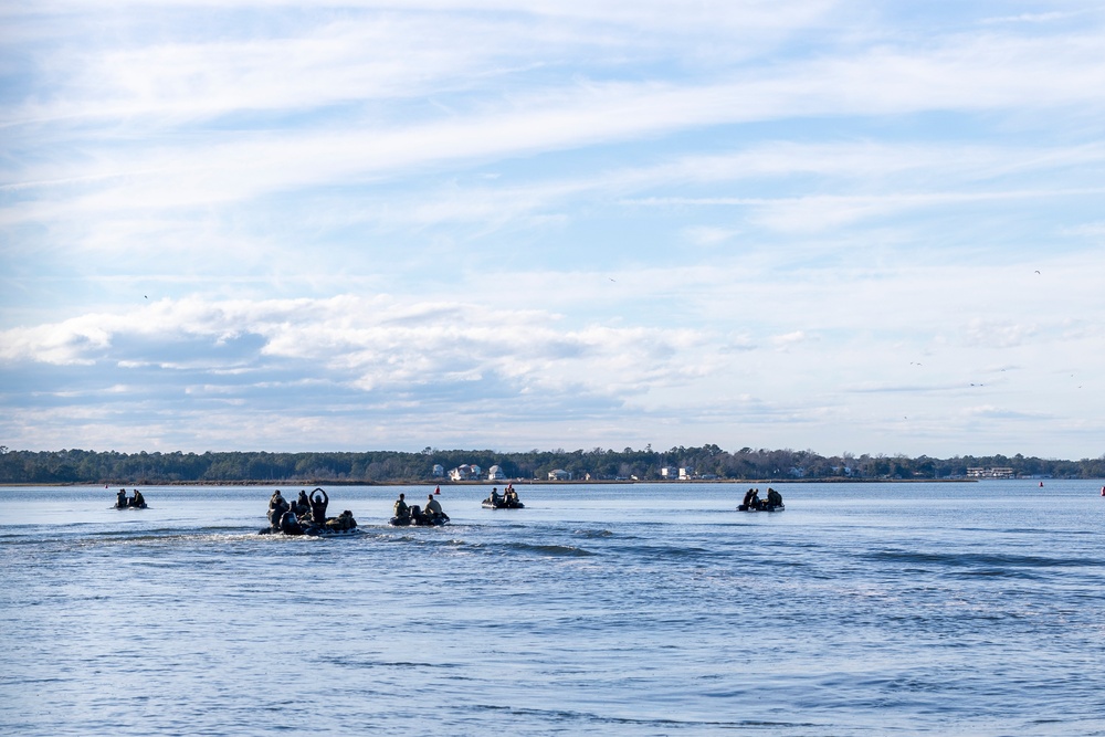 Marine Raiders train small boat operations with 2nd CEB