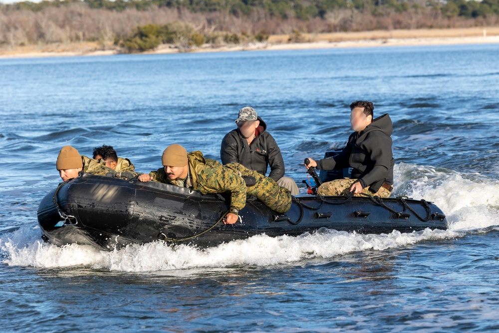 Marine Raiders train small boat operations with 2nd CEB