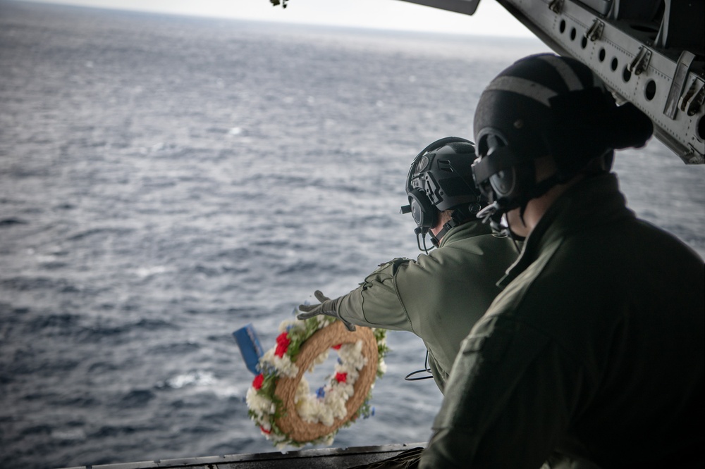Coast Guard Air Station Cape Cod drops memorial wreath for CG1432 incident
