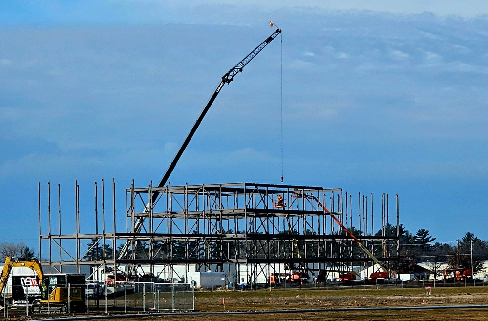 Fort McCoy’s third barracks project taking shape into late February; steel framework continues