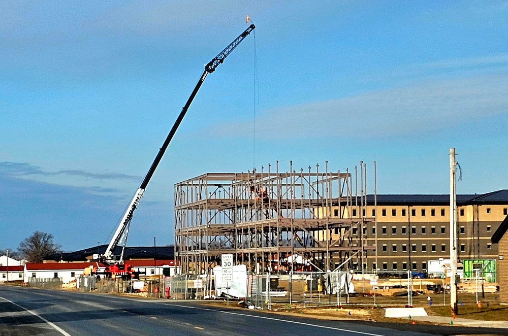 Fort McCoy’s third barracks project taking shape into late February; steel framework continues