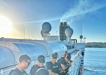 U.S. Coast Guard conducts security boardings on cruise ships in Guam, enhancing maritime security