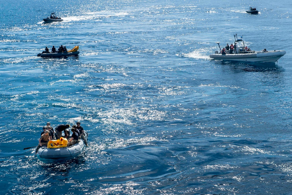 U.S. Navy and NASA conduct small boat operations for Underway Recovery Test 11