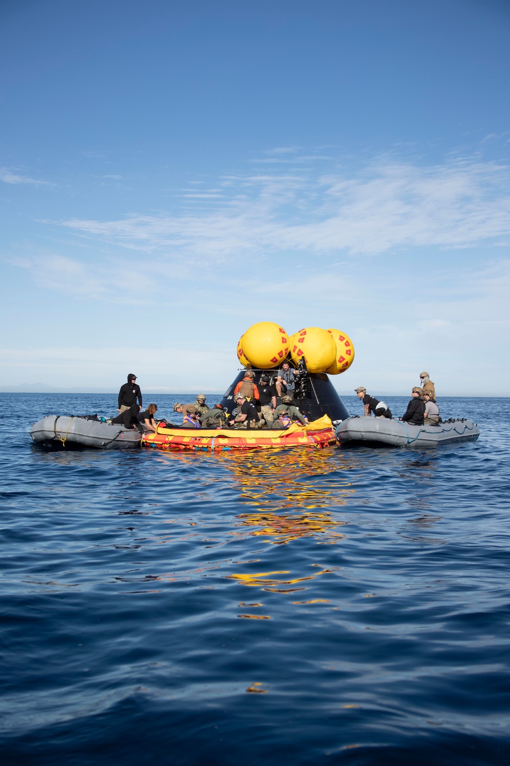 USS San Diego launches NASA’s crew module test article while underway for NASA’s Underway Recovery Test 11