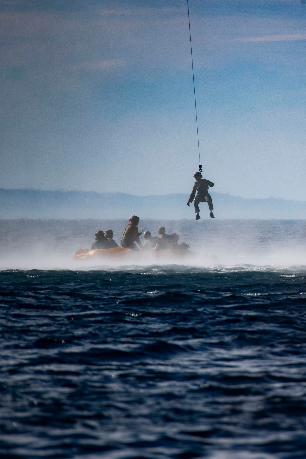 USS San Diego and Helicopter Sea Combat Squadron 23 conduct air rescue training for NASA’s Underway Recovery Test 11