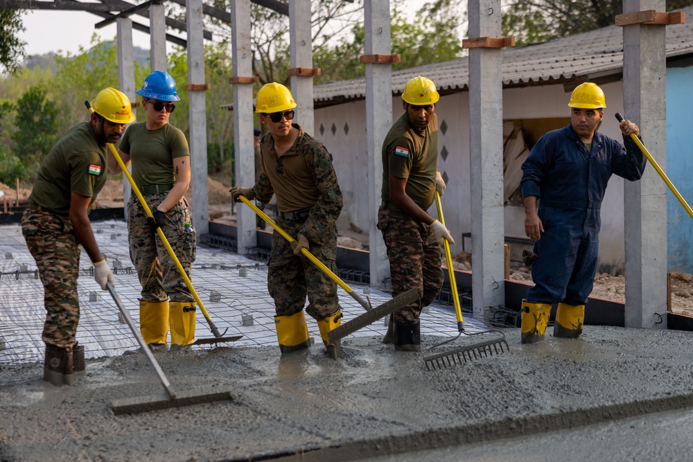 Cobra Gold 24; Marines with Marine Wing Support Squadron 174 pour a concrete pad for the Bankhaocha-Angkromklong School