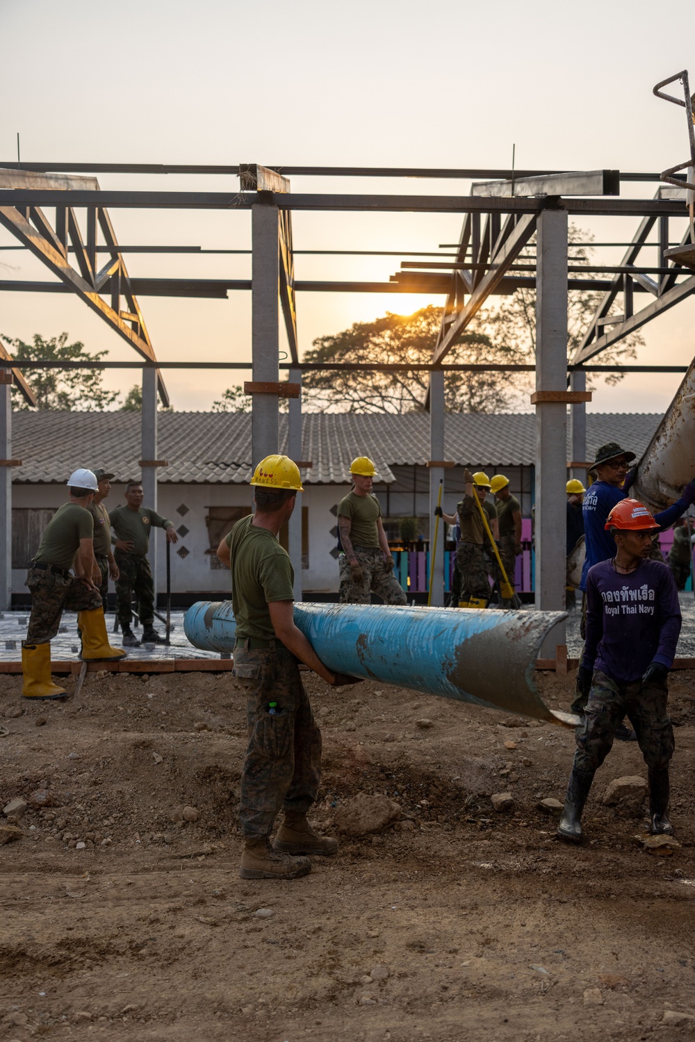 Cobra Gold 24; Marines with Marine Wing Support Squadron 174 pour a concrete pad for the Bankhaocha-Angkromklong School