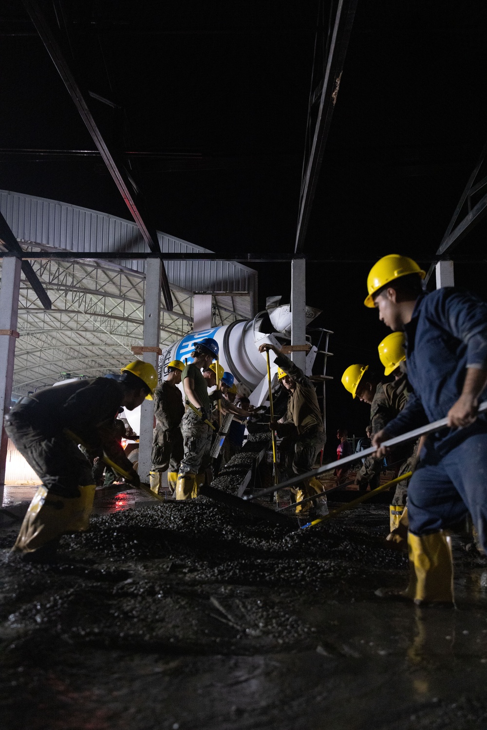 Cobra Gold 24; Marines with Marine Wing Support Squadron 174 pour a concrete pad for the Bankhaocha-Angkromklong School