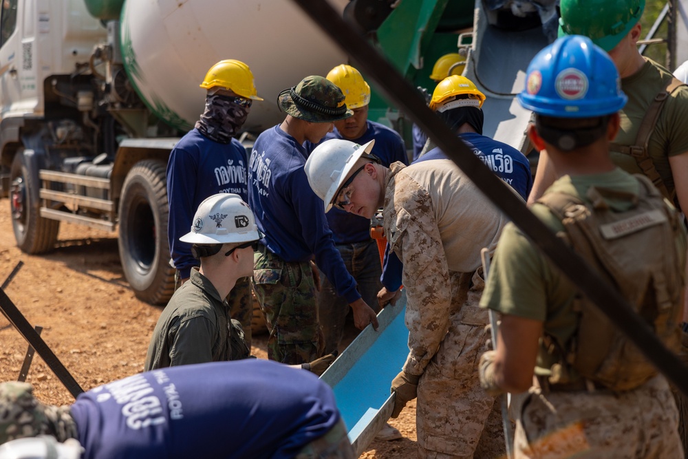 Exercise Cobra Gold 2024; U.S. Marines Fill Foundation Footers with Concrete